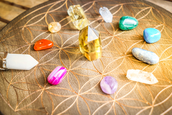 A collection of colorful healing crystals