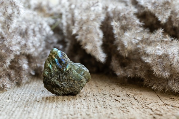 A raw labradorite crystal